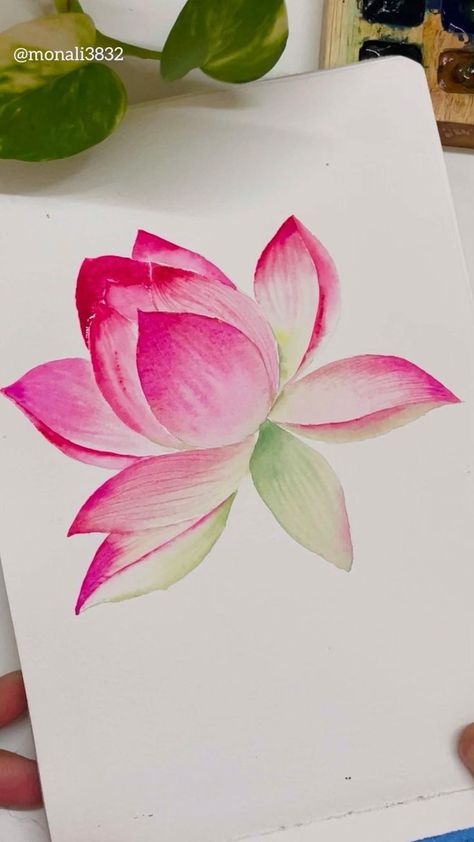 Today Thought, Art Painting Watercolor, Painting Flowers Tutorial, Lotus Painting, Lotus Flower Art, Lotus Art, Flowers Tutorial, Flower Art Drawing, Diy Watercolor Painting