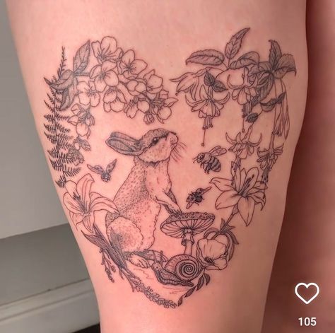 Whimsical Tattoo Designs, Woodland Creature Tattoo, Storybook Tattoo, Traditional Tattoo Rabbit, Deer Tattoos For Women, Woodland Tattoo Sleeve, Woodland Tattoo, Cottagecore Tattoo, Whimsical Tattoo