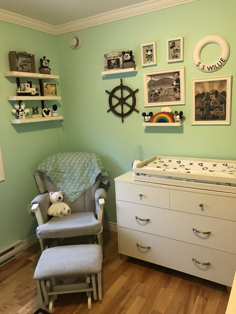 #disney #disneynursery #blackandwhitenursery #steamboatwillie #steamboatwillienursery #babynursery #sswillie #blackandwhitemickey #blackandwhitemickeymouse #mickeymousenursery #baby #duluxpaint Steamboat Willie Nursery, Mickey Mouse Nursery, Black White Nursery, Dulux Paint, Disney Nursery, Steamboat Willie, White Nursery, Steam Boats, Changing Table