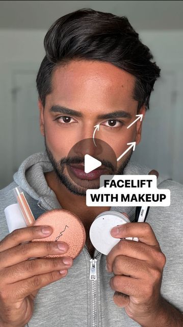 166K views · 9.6K likes | Aditya Madiraju on Instagram: "Face lifting with makeup!👍🏽 It’s a game of creating depth and shadow while balancing out with brightness and a hint of color 💡 ✨  1. Start with a bronzer, blend it on back of the hand and then apply to the cheek bones and blend into hairline. This ensured a smooth transition.  2. Blush to act as contour. Pro tip is not to smile while applying blush as that can drag your face down. Always apply blush from high cheeks bones to the forehead. 3. Concealer is used for adding light and lifting face “diagonally upwards” for a snatched look. Use a concealer 1 to 2 shades lighter to act as a brightener. 4. Set the face with powders to create a matte look!  @makeupbymario Soft Sculpt Bronzing Stick shade Dark @makeupbymario Soft POP Blush S Double Chin Contour Makeup, Face Lift Contour, Face Lifting Makeup, Wedding Skincare Routine, Facelift Makeup, Bronzing Stick, Applying Blush, Sagging Cheeks, How To Apply Bronzer