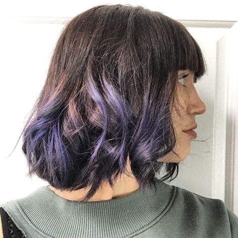 Purple ombré lavender ombré short hair lavender tips Brown Hair With Purple Ends, Brown Hair Purple Tips, Lavender Hair Tips, Brown Hair With Purple, Ombré Short Hair, Lavender Tips, Lavender Hair Ombre, Hair With Purple, Purple Brown Hair