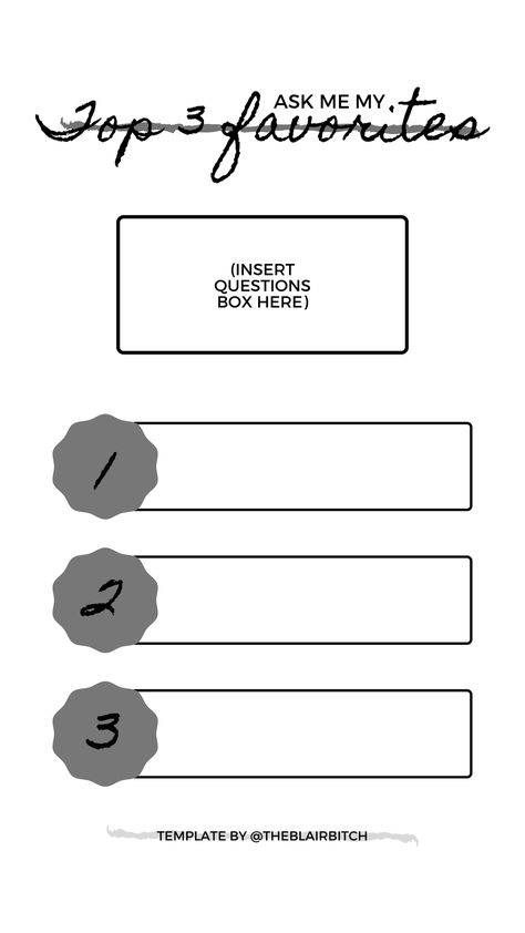 Top 3 Favorites Instagram Story Template (use Questions feature) Ask Me My Top 3 Template, Ask Me My Top 3 Template Instagram, Quiz Questions For Instagram Story, Instagram Story Question Box Ideas, One Year Anniversary Instagram Story, Instagram Templates Story Questions, Top 3 Template, Ig Hacks, Instagram Story Questions