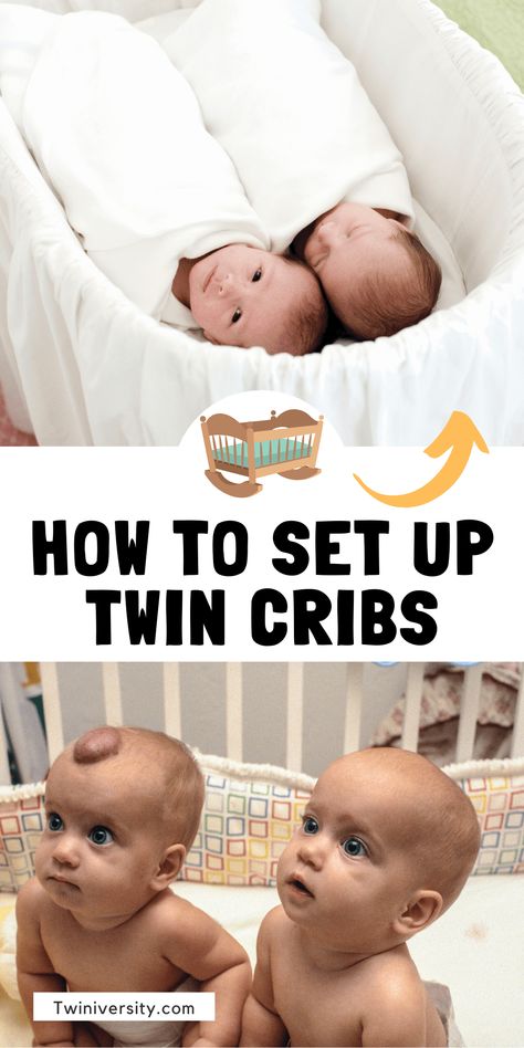 Our best tips to plan your twin cribs placements in your twins' nursery! Twin Nursery Ideas Small Spaces, Twin Baby Room Ideas, Twin Baby Beds, Sleeping When Pregnant, Twin Nursery Gender Neutral, Baby Cribs For Twins, Twin Baby Rooms, Twin Girls Nursery, Twin Cribs