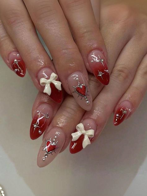 Stunning Short Square Nails for Summer 2024: Dominican Styles Gel Nail Designs Silver, Jelly Nails Inspiration, Red And White Nail Inspo Acrylic, 3d Bow Nail Art, Nail Art Press On, Nails Set Ideas, Pretty Gel Nail Designs, Nail Almond Ideas, American Nail Designs