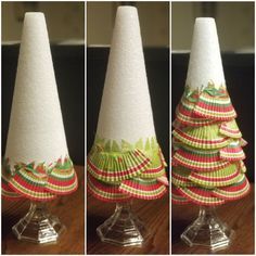 Christmas Tree Crafts With Styrofoam Cone, Cone Santa Craft, Styrofoam Cone Crafts Christmas, Cone Christmas Trees Decorating Ideas, Diy Styrofoam Christmas Tree Ideas, Styrofoam Christmas Ornaments Diy, Styrofoam Cone Christmas Trees, Styrofoam Trees Christmas Diy, Cone Trees Christmas Diy