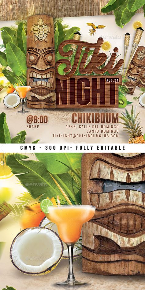 Tiki Font, Fiesta Party Favors, Tropical Inspiration, Crazy Dance, Flyers Template, Crazy Night, Ticket Design, Graphic Design Flyer, Spring Event