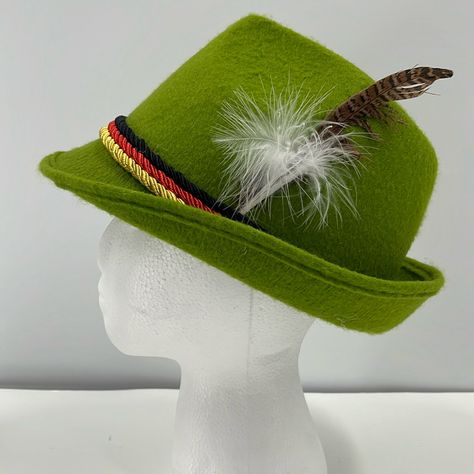 Felt Fedora Bright Green Irish, Octoberfest, St. Patricks Day, German Theme Hat Black, Red And Yellow Hatband And Feather Excellent Condition, Never Worn. One Size Fits Most Irish Hat, Felt Fedora, Red And Yellow, Hat Band, Bright Green, St Patricks, Black Green, St Patricks Day, Fedora