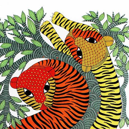 Tribal Art & Folk Art of India | Tribal Paintings of India | Artisera Tiger Folk Art, Gond Motifs, Bhil Art, Saura Art, Fan Painting, Folk Art Motifs, Warli Paintings, Phad Painting, Kalamkari Art