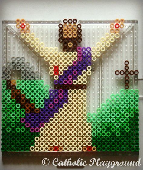 easter perler beads Lds Perler Bead Patterns, Christian Cross Stitch, Pearl Beads Pattern, Hama Beads Design, Halloween Beads, Diy Perler Bead Crafts, Christmas Bead, Diy Perler Beads, Melting Beads