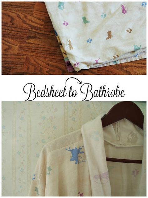 {Sewing} Bedsheet to Bathrobe Bedsheet Sewing Projects, Bedsheet Sewing, Bathrobe Pattern, Toddler Bathrobe, Melly Sews, Black Spruce, Nightgown Pattern, Old Sheets, Queen Size Sheets