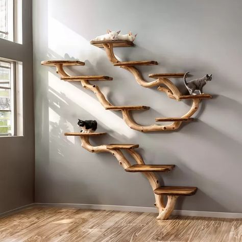 whiskersmagoo's Cat Tree Leaves Product Set on LTK Cat Tree Wall Ideas, Cat Tree Decor Ideas, Diy Cat Tree Driftwood, Real Cat Tree, Cat Tree Branch Diy, Cat Tree Tree, Tree Branch Shelves, Cat Shelves Diy Climbing Wall Corner, Indoor Cat Tree Ideas