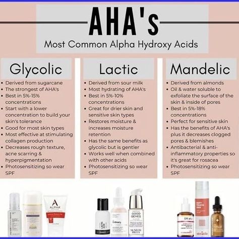 🌟 Unveiling the Power of AHA's in Skincare: Your Guide to Radiant Skin! ✨ Join me as we explore the world of AHA's (Alpha Hydroxy Acids), the superheroes of skincare. In this post, we'll uncover the most common AHA's—Glycolic Acid, Lactic Acid, and Mandelic Acid and their incredible benefits for different skin types. Get ready to unlock the secrets to a radiant complexion. Let's dive in! 1️⃣ Glycolic Acid: The Exfoliating Wonder ✨ Glycolic Acid is a powerhouse exfoliator known for its abili... Aha Exfoliant Products, Face Repair Skin Care, Esthetician Life, Skin Facts, Different Skin Types, Skin Advice, Skin Care Guide, Skin Care Routine Order, Skin Aesthetics