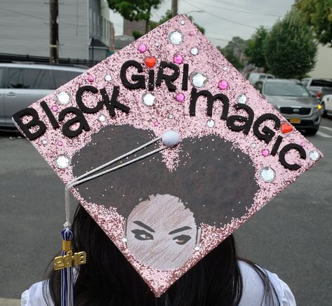 Black girl magic Graduation cap!!! African - American Graduation Cap, Black Girl Magic, I did that,  Senior, Graduate American Graduation Cap, Afro Graduation, Black Afro, Afro Puff, Graduation Cap, Level Up, Big Day, Perfect Fit, Unique Designs