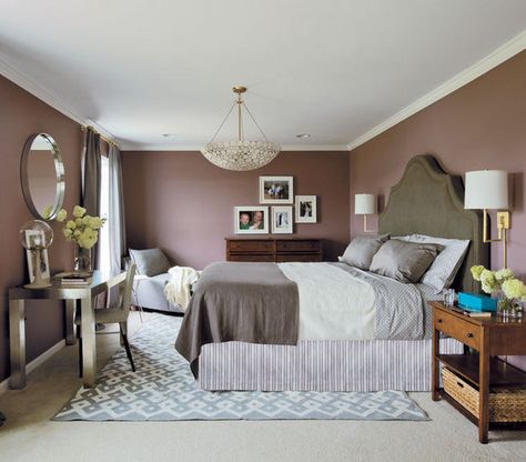 This room is painted Aura Flat Quietly Violet No. CSP-415 by Benjamin Moore