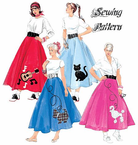 McCalls-5681-Out-of-Print-Sewing-Pattern-to-MAKE-50s-Circle-Poodle-Skirt 50s Fashion Poodle Skirts, Poodle Dress Vintage, Poodle Skirt Aesthetic, 1950s Fashion Poodle Skirts, 50’s Skirt, 1950s Sock Hop Fashion, 50s Poodle Skirt Outfit, Poddle Skirt, Hazbin Redesign