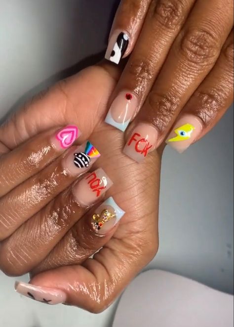 Takashi Murakami Nails Short, Takashi Murakami Nails, Murakami Nails, Hard Nails, Drip Nails, Work Nails, French Tip Acrylic Nails, Simple Acrylic Nails, Short Square Acrylic Nails