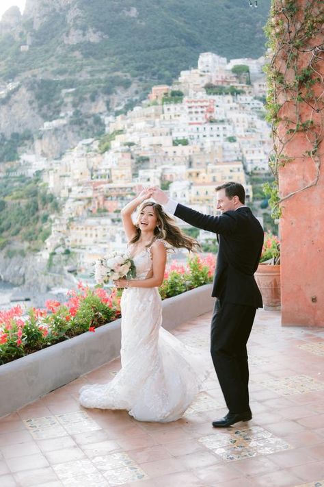 Travel Blogger Christine of Tour de Lust twirling like a princess in our #GALA210 tulle embroidered ballgown with embroidered lace trimming and immense floral patterns for her Italian destination wedding. Wedding Positano, Italian View, Symbolic Wedding, Positano Wedding, Bridal Reflections, Amalfi Coast Wedding, Destination Wedding Locations, Greek Wedding, Coast Wedding