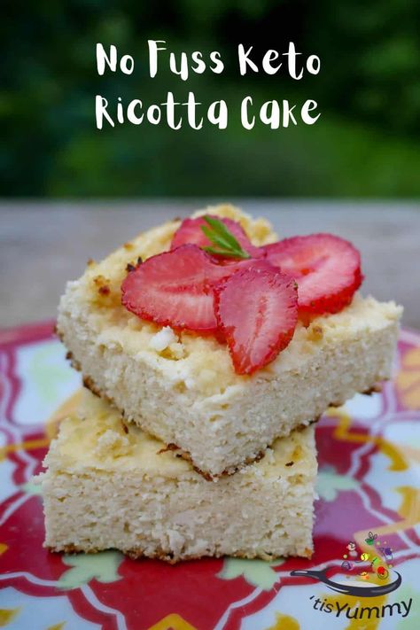 No Fuss Keto Ricotta Cake - 'Tis Yummy! Ricotta Recipes Keto, Keto Ricotta Cake Recipes, Low Calorie Ricotta Recipes, Low Carb Ricotta Dessert, Keto Ricotta Recipes Dessert, Cassata Cake Recipe, Ricotta Cheese Desserts, Recipes Using Ricotta Cheese, Ricotta Recipes Dessert