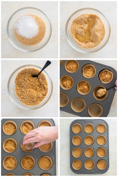 Graham Cracker Mini Cups, Mini Cheesecake Graham Cracker Crust, Graham Cracker Crust Cupcakes, Easy Gram Cracker Crust, Gram Cracker Crust Desserts Easy, Graham Cracker Tart Shells, Graham Cracker Mini Pies, Individual Graham Cracker Crust Pies, Graham Wafer Crust Recipe