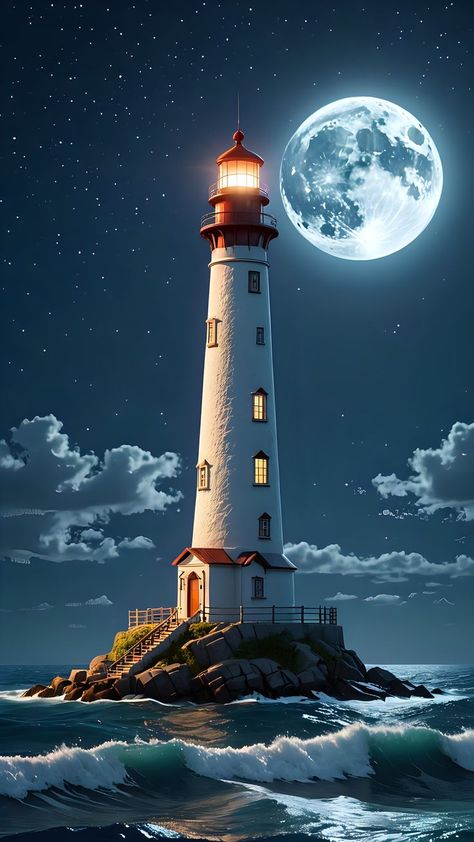 Classic Anime Style, Anime Magic, Beautiful Summer Wallpaper, Lighthouses Photography, Sailing Art, Best Nature Images, Lighthouse Photos, Lighthouse Pictures, Lighthouse Painting