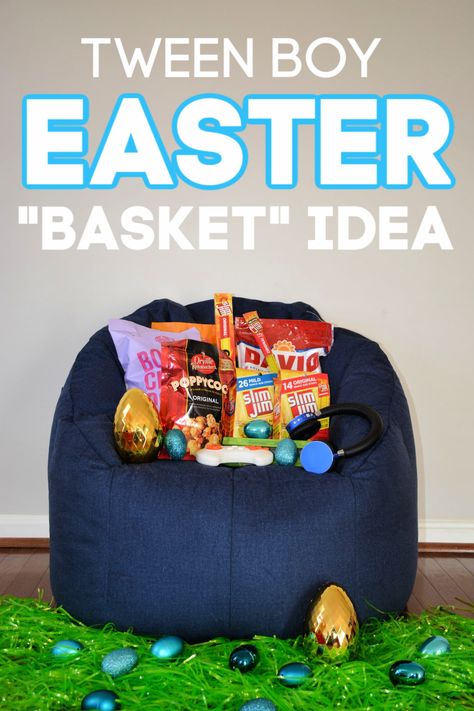 Shopping for a tween boy this Easter season? Skip the basket this year and get him something he'll actually use, like a bean bag chair! Check out this complete Easter basket for tween boy idea! #Tweens #Easter Gamer Easter Basket, Gamer Easter Basket Ideas, Teen Boy Easter Basket, Family Easter Basket, Basket Themes, Boy Easter Basket, Homemade Easter Baskets, Boys Easter Basket, Easter Basket Ideas