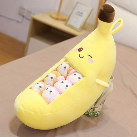 PRICES MAY VARY. 🍌🍌 A bag of soft stuffed animal toys, so cute! There are 8 small stuffed dolls in each cute banana throw pillow, they are eye-catching for your kids and you can take them out as home decorations. 🍌🍌 This cute throw pillow is made of PP cotton. Size: 30*60cm（11.8*23.6inch). Super soft and fluffy, warm, and comfortable for hugging. Children of all ages will love these adorable stuffed bunnies. 🍌🍌 Put the decorative cute throw pillow dolls on your bed/sofa, which will make yo Banana Toy, Fruit Bag, Kawaii Fruit, Halloween Tattoo, Plush Bags, Hot Gifts, Kawaii Plush, Cute Stuffed Animals, Cute Plush