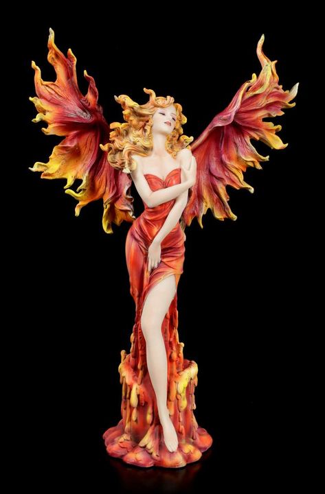 Fire Fairy Aesthetic, Fire Faerie, Fire Wings, Fairy Ornaments, Fantasy Statue, Fire Fairy, Fairy Paintings, Ceramics Pottery Vase, Fairy Statues