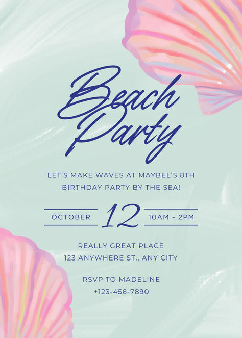 Pink Blue Vintage Beach Party Kids Birthday Invitation Beach Party Invitations Template, Beach Themed Birthday Party, Beach Party Invite, Vintage Beach Party, Beach Themed Birthday, Beach Birthday Invitations, Birthday At The Beach, Beach Picnic Party, Kids Beach Party