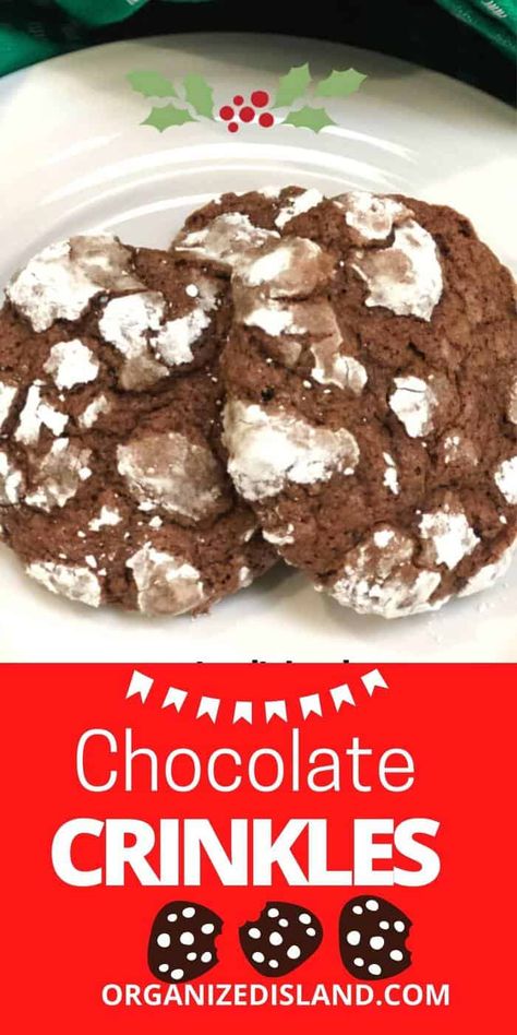 These are the Best Chocolate Crinkle Cookies I have had. A Classic Christmas cookie recipe that makes a soft chocolate cookie dusted with powdered sugar. A perfect Christmas cookie! #chocolatecrinkles #cookierecipe #christmascookie Best Chocolate Crinkle Cookies, Crinkles Cookies, Best Flourless Chocolate Cake, Chocolate Crackle Cookies, Cracked Cookies, Soft Chocolate Cookie, Crackle Cookies, Chocolate Crackles, Crinkle Cookies Recipe