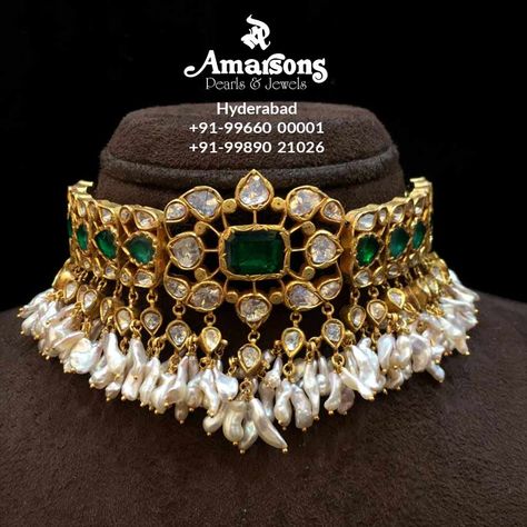 Amarsons Jewellery, Choker Gold Necklace, Victorian Choker, Polki Choker, Bridal Jewellery Inspiration, Bridal Diamond Necklace, Kundan Jewellery Bridal, Choker Necklace Designs, Fancy Jewelry Necklace