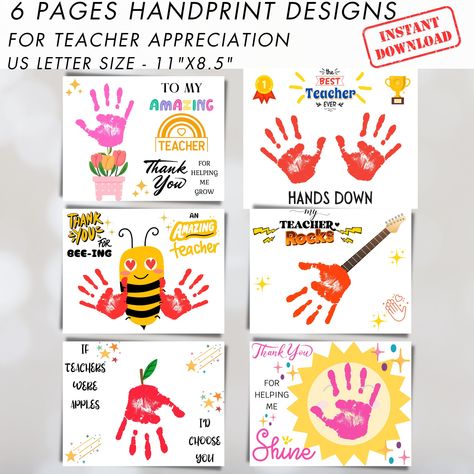 Teacher Appreciation Handprint Art Craft, DIY Gift Printable End of Year Teacher Gift, Teacher Thank You Gift Student Activity for Kids, PDF Gifted Students Activities, Art & Craft Kit, Thank You Teacher Gifts, Gifts Teacher, Gift Printable, Handprint Crafts, Happy Teachers Day, Teacher Thank You, Handprint Art