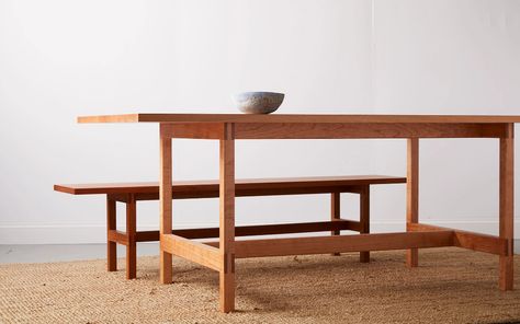 New England Furniture, England Furniture, Modern Wood Furniture, Wood Furniture Design, Oak Bench, Japanese Minimalism, Handcrafted Furniture, Wood Joinery, Farmhouse Dining Table