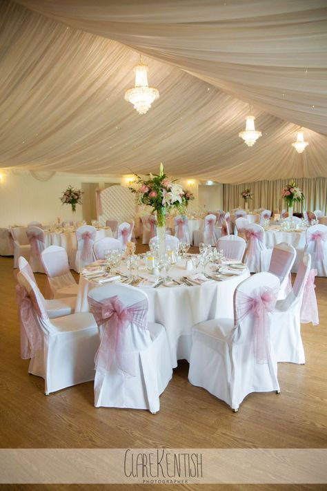 Blush Chair Sash, Wedding Table And Chair Ideas, Wedding Table And Chairs, Chair Covers Wedding Reception, Pink Chair Covers, Blush Pink Chair, Round Wedding Tables, Engagement Themes, Dinner Party Table Settings