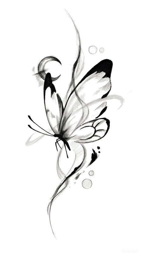 Very Simple Tattoos For Women, Butterfly Black And White Tattoo, Hurt Tatoos Ideas, Shadow Butterfly Tattoo, Tattoo Butterfly Back, Butterfly Tattoo Black And White, Black And White Butterfly Tattoo, Butterfly Outline Tattoo, Dragonfly Tattoo Ideas Unique