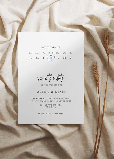 Minimalist Save the Date Calendar Wedding Invitation, Digital Template, Customizable - Etsy Mongolia Calendar Wedding Invitations, Modern Save The Date Ideas, Wedding Save The Date Ideas Unique, Save The Date Ideas Digital, Digital Save The Date Ideas, Save The Date Card Ideas, Save The Date Wedding Ideas, Wedding Save The Date Ideas, Sabe The Date