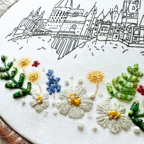 Carving a spot out on the grid to appreciate the mixture of watercolors, étoile thread and beading. Oh, and a lil closeup of Hogwarts of course ✨ . . . . . #ladyscribstitches #ladyscrib #EmbroideryArt #Handmade #Bookstagram #Bookish #BooksOfInstagram #ReadingCommunity #BookEmbroidery #harrypotter #dumbledore #hogwarts #dmcthreads #LadyScribDIY #Embroidery #BookLovers #EmbroideryArt #PatternLaunch #PatreonExclusive Embroidery Art, Of Course, Hogwarts, Book Lovers, Beading, Harry Potter, Thread, Product Launch, Carving