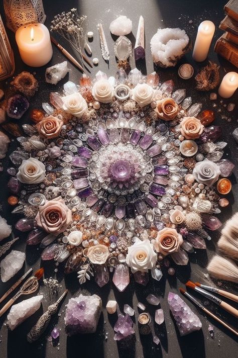 Gem Stones Aesthetic, Metaphysical Aesthetic, Alter Ideas Spiritual, Healing Room Ideas, Healing Room, Sacred Circle, Discbound Planner, Mystic Moon, Meditation Altar