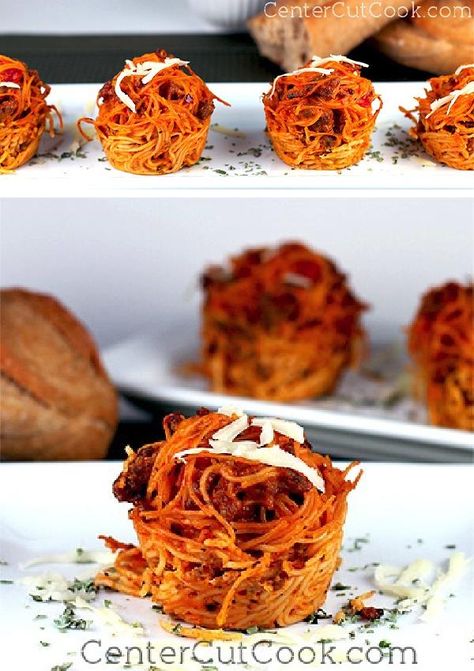 Angel Hair PASTA combined with your favorite sauce and parmesan cheese, is twisted and baked in muffin tins to form cheesy pasta cups, otherwise known as "LOVE NESTS." Pasta Cups, Pasta Cup, Italian Love, Summer Food Party, Fun Dinner, Muffin Tin Recipes, Angel Hair Pasta, Cheesy Pasta, Nutritious Recipes