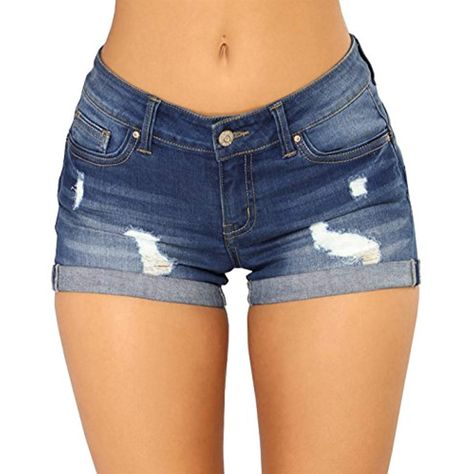 Women Casual Summer Mid Waist Stretchy Denim Jean Shorts Junior Short Jeans >>> You can get more details by clicking on the image. (This is an affiliate link) Moda Denim, Denim Jeans Ripped, Ripped Denim Shorts, Ripped Shorts, Summer Denim, Denim Jean Shorts, Jeans For Short Women, Short Jeans, Plus Size Shorts