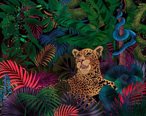 Art Deco Jungle, Tropical Posters, Art Deco Animals, Jungle Illustration, Leopard Art, Rv Makeover, Editorial Art, Jungle Art, Art Deco Print