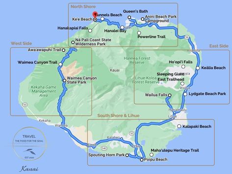 Kauai Attractions Map Map Of Kauai Hawaii, Map Of Kauai, Kauai Map, Ncl Cruise, Pride Of America, Kauai Travel, Hawaii Kauai, Food For The Soul, Poipu Beach