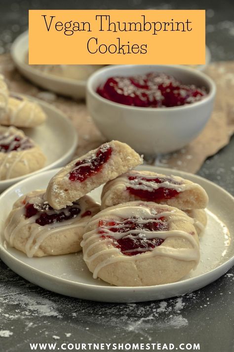 Vegan Thumbprint Cookies Vegan Thumbprint Cookies, Thumbprint Cookies Recipe, Vegan Cookies Recipes, Blackberry Jam, Fruit Jam, Thumbprint Cookies, Apricot Jam, Raspberry Jam, Cookie Scoop