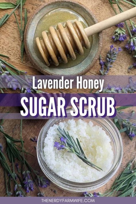 Lavender Honey Sugar Scrub Diy Salt Scrub Recipe, Homemade Salt Scrub, Vanilla Salt, Sugar Scrub Homemade Recipe, Salt Scrub Diy, Honey Sugar Scrub, Salt Scrub Recipe, Diy Body Scrub Recipes, Diy Sugar Scrub Recipe