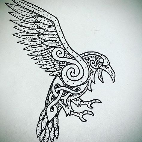 Viking Drawings, Viking Knotwork, Rabe Tattoo, Norse Mythology Tattoo, Viking Tattoo Symbol, Vikings Tattoo, Odin Thor, Rune Tattoo, Crow Tattoo