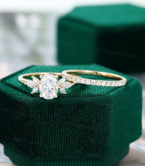 Oval Moissanite engagement ring set vintage Unique yellow gold Marquise cut diamond Cluster Half eternity band women Bridal Anniversary ring ITEM DESCRIPTION ✦ Handmade, high-quality item! ✦ Material: SOLID 14K/18K GOLD (can be made in white/rose/yellow gold) Engagement ring ✦ Center stone: Moissanite ✦ Size/Weight: 6*8mm ✦ Side stones: real diamonds ✦ Total weight: 0.3 ct (High Quality) ✦ Cut - marquise Size 2*4mm 1.5*3mm ✦ Color: G-H ✦ Clarity: SI-VS ✦Or Side stones Moissanite :0.3ct ✦ Width o Oval Moissanite Engagement Ring, Timeless Engagement Ring, Moissanite Engagement Ring Set, Moissanite Engagement Ring Oval, Oval Moissanite, White Gold Wedding Bands, Half Eternity Band, Marquise Cut Diamond, Yellow Gold Engagement