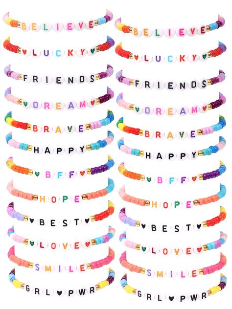 PRICES MAY VARY. 【24 Pcs Letter Beaded Bracelets】---This girls jewelry includes 24 pcs letter beads bracelets with different letters such as love, lucky, hope, brave, dream, bff, etc. Providing your girls with various styles to meet their matching needs. 【High Quality & Elastic Design】---Made of high quality material, which is durable, fade-free, smell-free and ski-friendly. Keeping your girl’s safe is always our pursuit. The elastic design of the bracelet make it suitable for most girls' wrists Kandi Creations, Camp Bracelets, Homemade Bracelet, Pure Satisfaction, Girls Bracelets, Toddler Jewelry, Jewelry Letter, Bracelets For Girls, Diy Kandi Bracelets