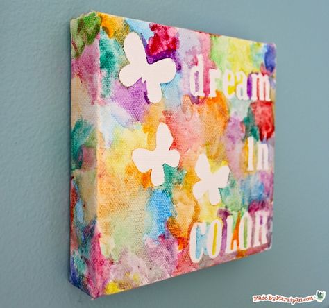 Create a personalized piece of art using watercolors, a canvas, and stickers. Tips:1 For this project, I’ve chosen to use Koi Water Colors™. This little pocket field box is perfect, because it has everything you need in one compact box, including a palette and water brush. These aren’t your preschooler’s water colors. They’re rich and … America Video, Mask Project, Kids Canvas Painting, Art Videos For Kids, Watercolor Art Diy, Watercolor Art Landscape, Watercolor Art Journal, Watercolor Art Paintings, Easy Canvas Art