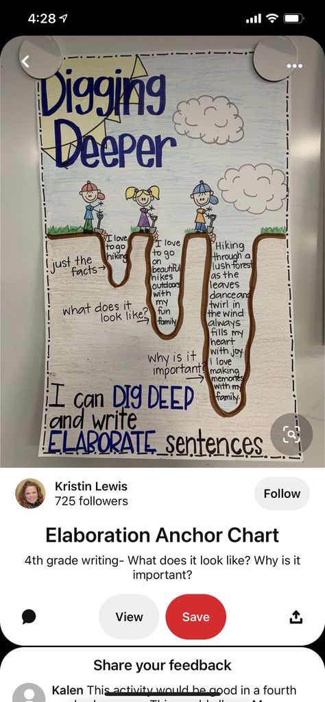 Elaboration Anchor Chart, Sentences Anchor Chart, Sentence Anchor Chart, Deep Sentences, Speech Therapy Games, 4th Grade Writing, Therapy Games, Dig Deeper, Classroom Bulletin Boards