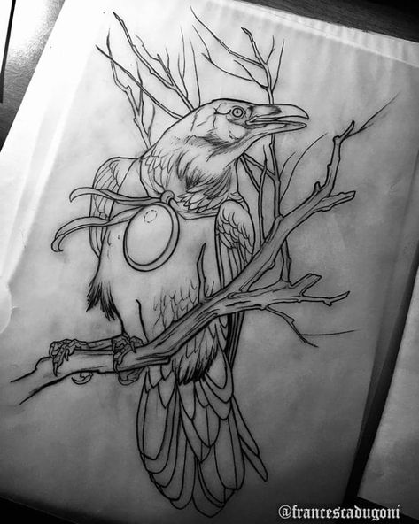 Raven Tattoo Stencil, Neo Traditional Crow, Raven Drawing Simple, Neo Traditional Raven, Neo Traditional Crow Tattoo, Neotraditional Raven Tattoo Design, Raven Tattoo Design, Raven Drawing, Raven Tattoo Linework