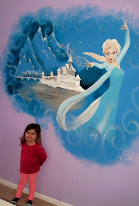 Elsa Frozen themed wall mural Frozen Bedroom, Frozen Themed, Wall Murals Painted, Sensory Room, Hand Painted Walls, Bungalow House Design, Kids' Bed, Elsa Frozen, Disney Wallpaper